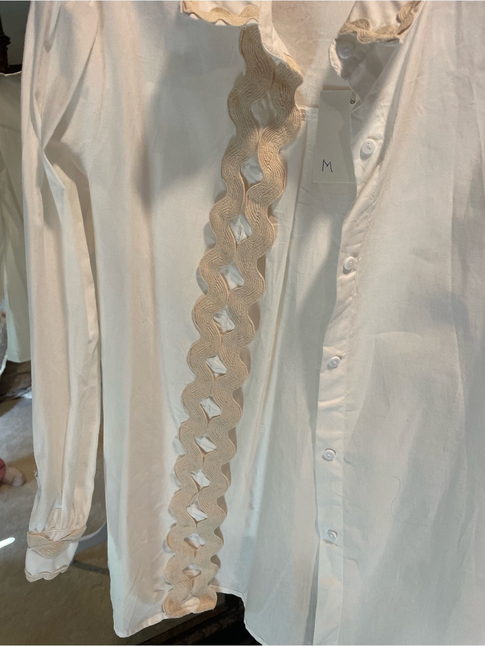 Womens White Button-Up Shirt with Cream Trim